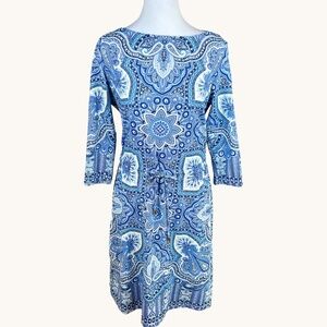 J. McLaughlin Dress Blue White Drawstring Waist (M)